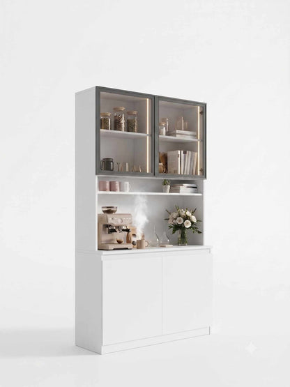 Ντουλάπι Καφέ MDF με Βιτρίνα, Φωτισμό LED & Πόρτες Soft Close 120×40×201 εκ. – Λευκό 285VST1148