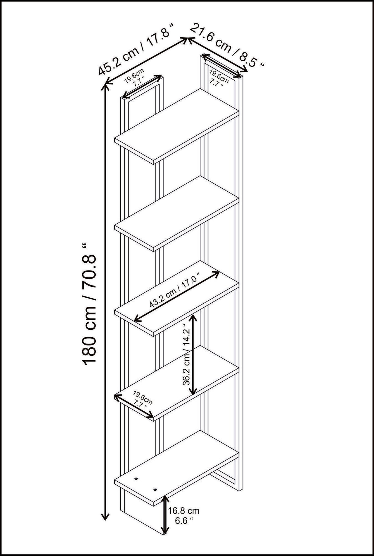 Βιβλιοθήκη 45,2 × 21,6 × 180 εκ. Λευκό Χρυσό GR322RTC1179