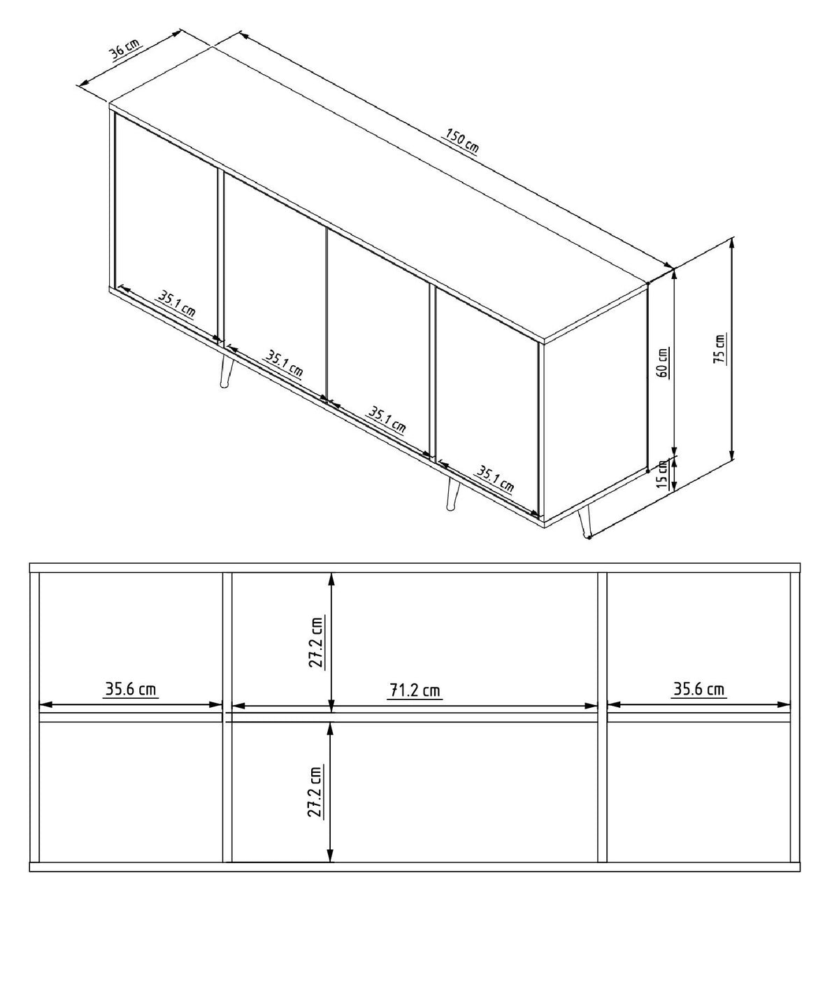 Μπουφές Λευκό 150x36x15cm | 327ODS1360