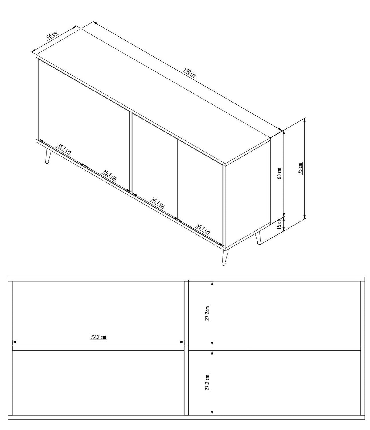 Μπουφές Λευκό 150x36x15cm | 327ODS1361