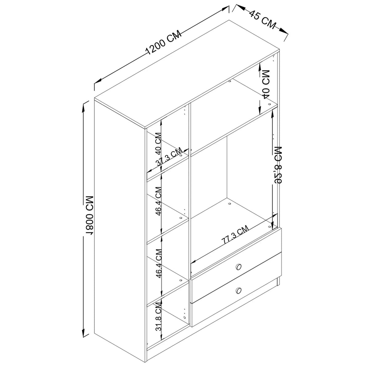 Ντουλάπα 120x181x45 εκ Ματ Λευκό 350MWD1111