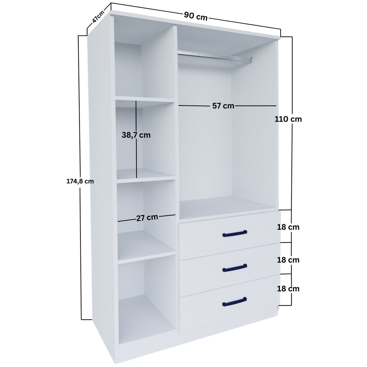 Ντουλάπα 90x174.8x47 εκ Ματ Λευκό 350MWD1120