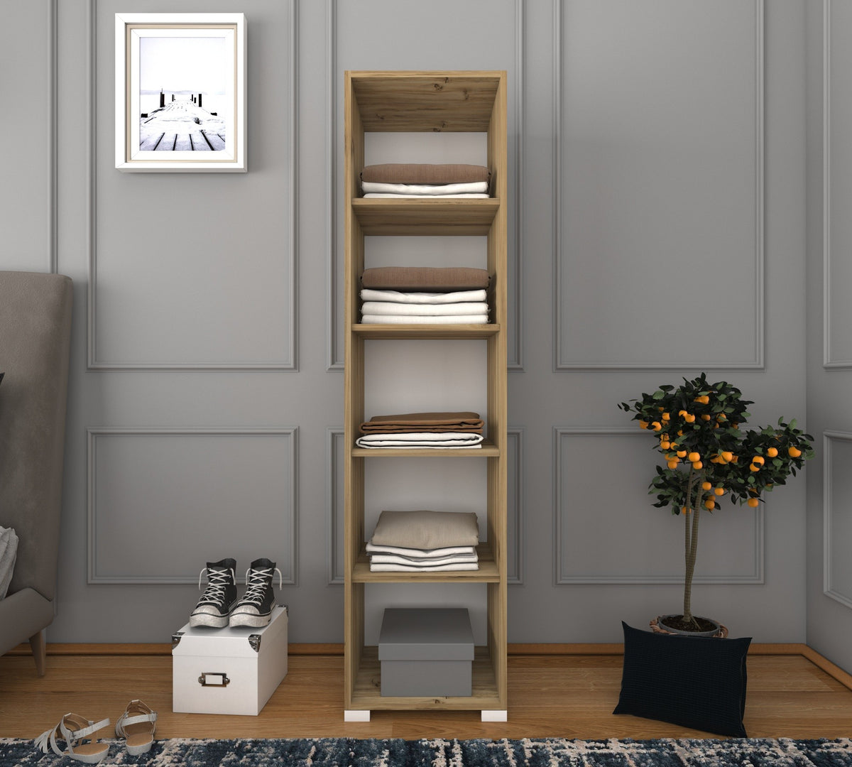 Ντουλάπα 40x183x45 εκ Light Walnut White 350MWD1122