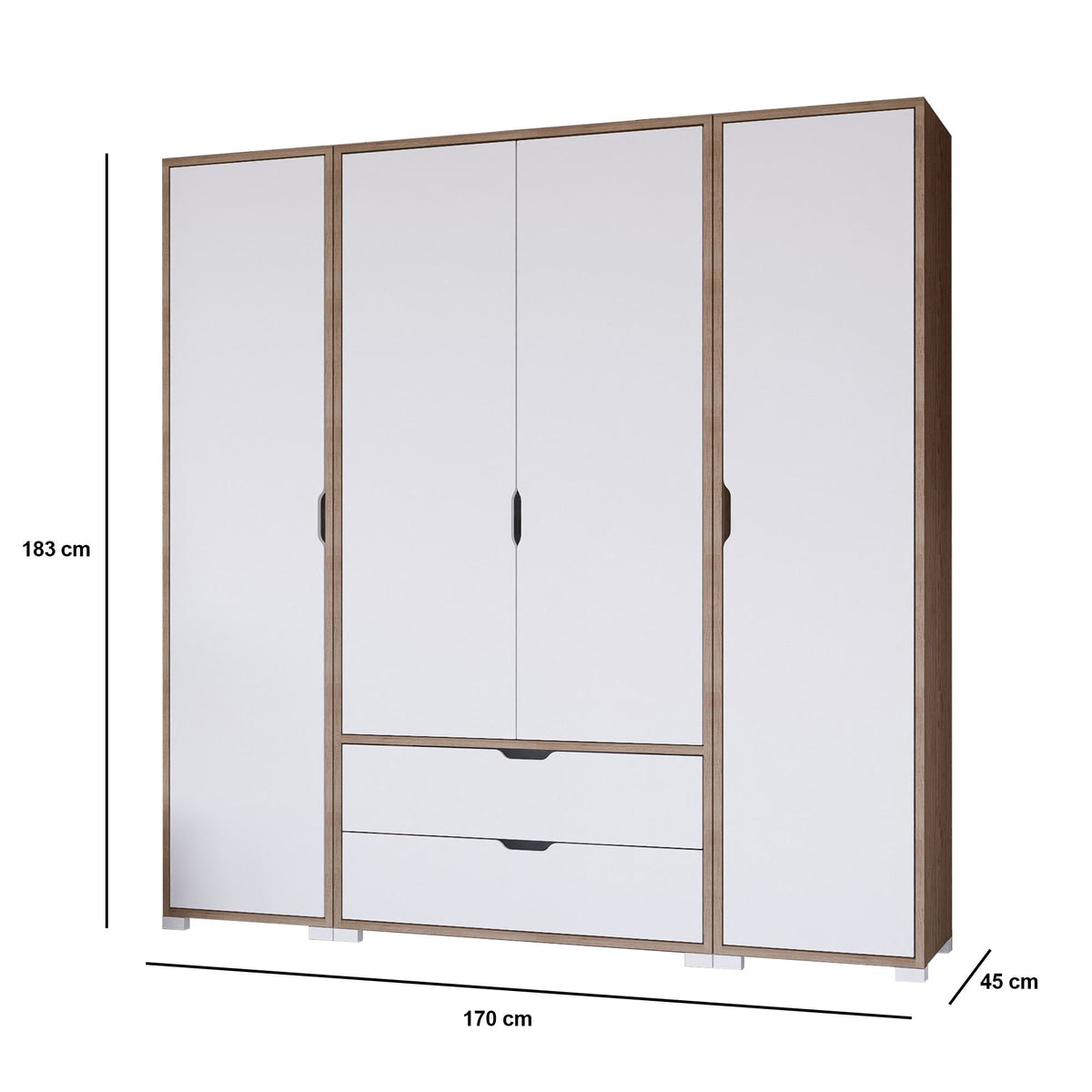 Ντουλάπα 170x183x45 εκ Light Walnut White 350MWD1123