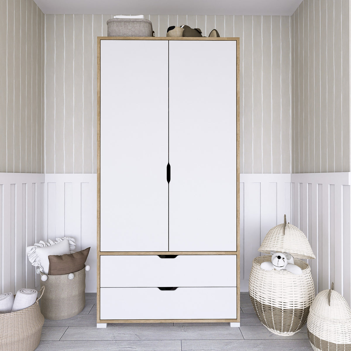 Ντουλάπα 90x183x45 εκ Light Walnut White 350MWD1124