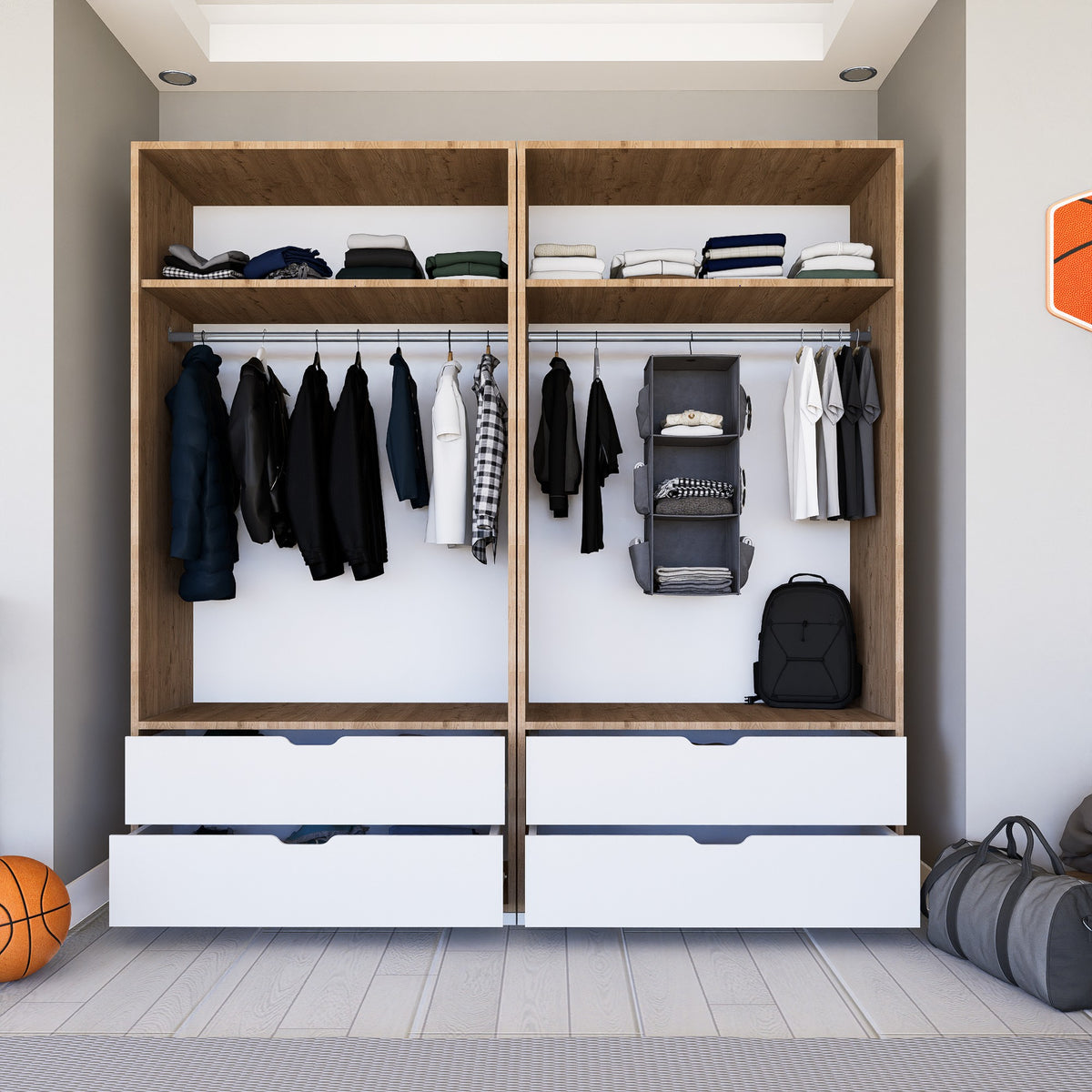 Ντουλάπα 180x183x45 εκ Light Walnut White 350MWD1131