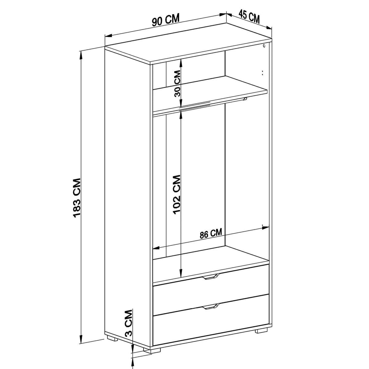 Ντουλάπα 90x183x45 εκ Λευκό 350MWD1135