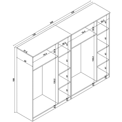 Ντουλάπα 240x180x51.8 εκ Λευκό 350MWD1157
