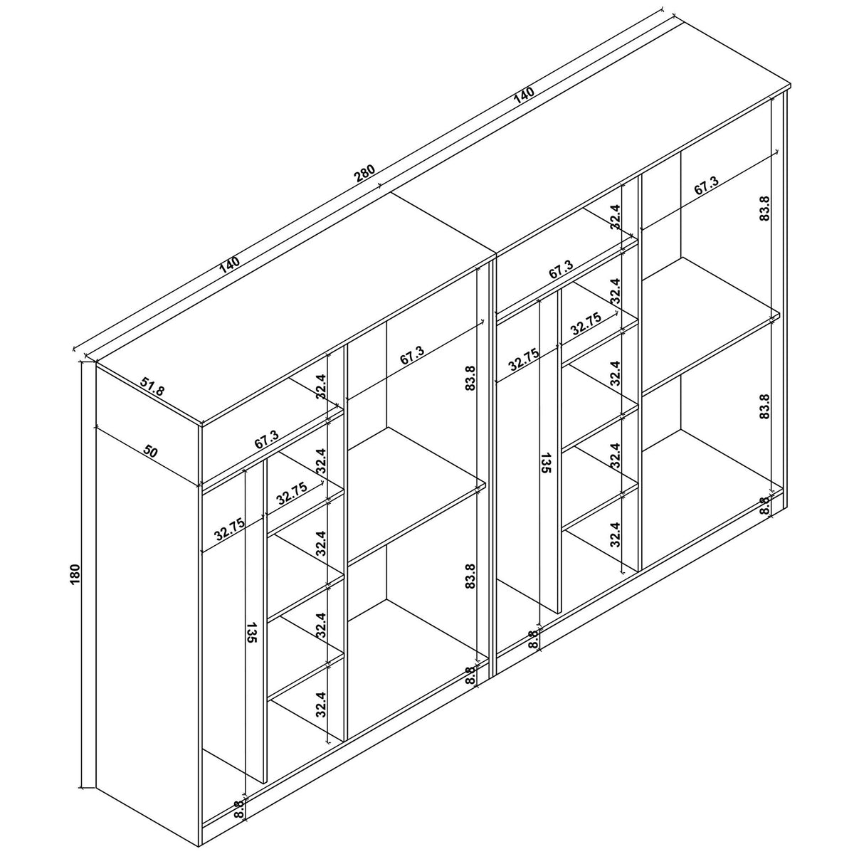 Ντουλάπα 280x180x51.8 εκ Λευκό 350MWD1161