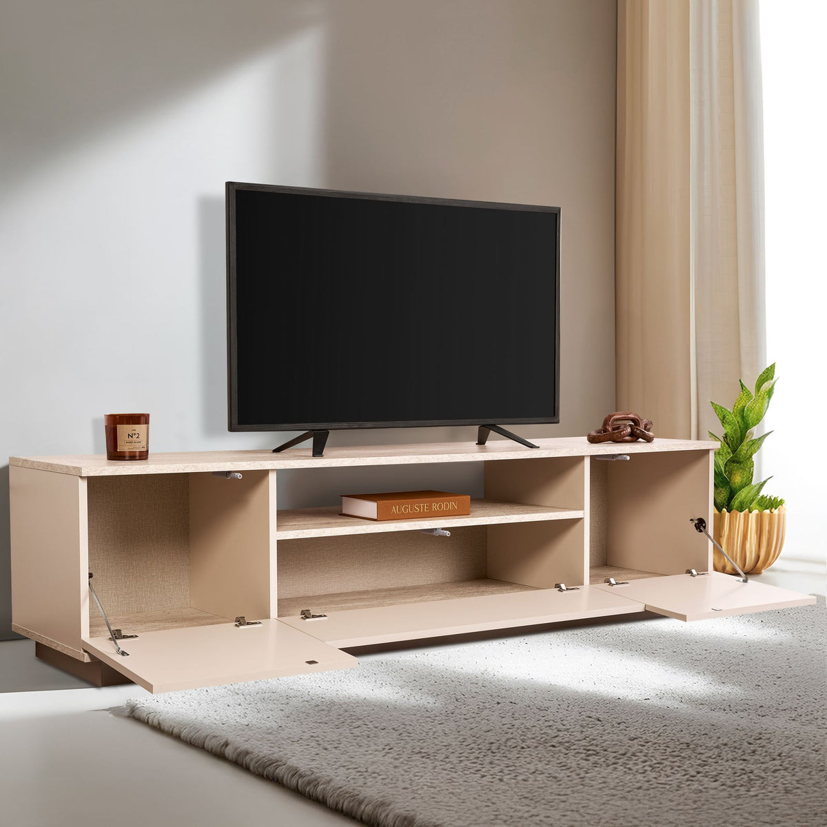 Έπιπλο Τηλεόρασης TV Βάση Σύνθεση Mink Travertine | 353NRD1201