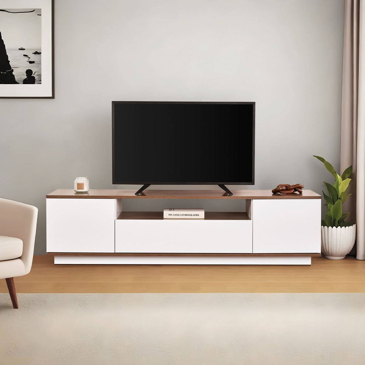 Έπιπλο Τηλεόρασης TV Βάση Σύνθεση Λευκό Καρυδί | 353NRD1202