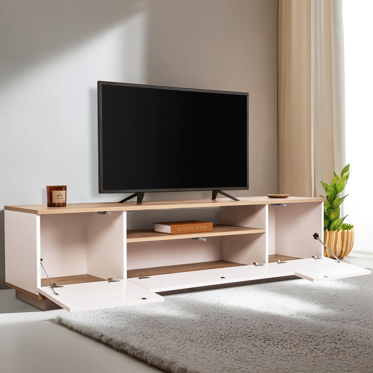 Έπιπλο Τηλεόρασης TV Βάση Σύνθεση Λευκό Cadiz Δρυς | 353NRD1203