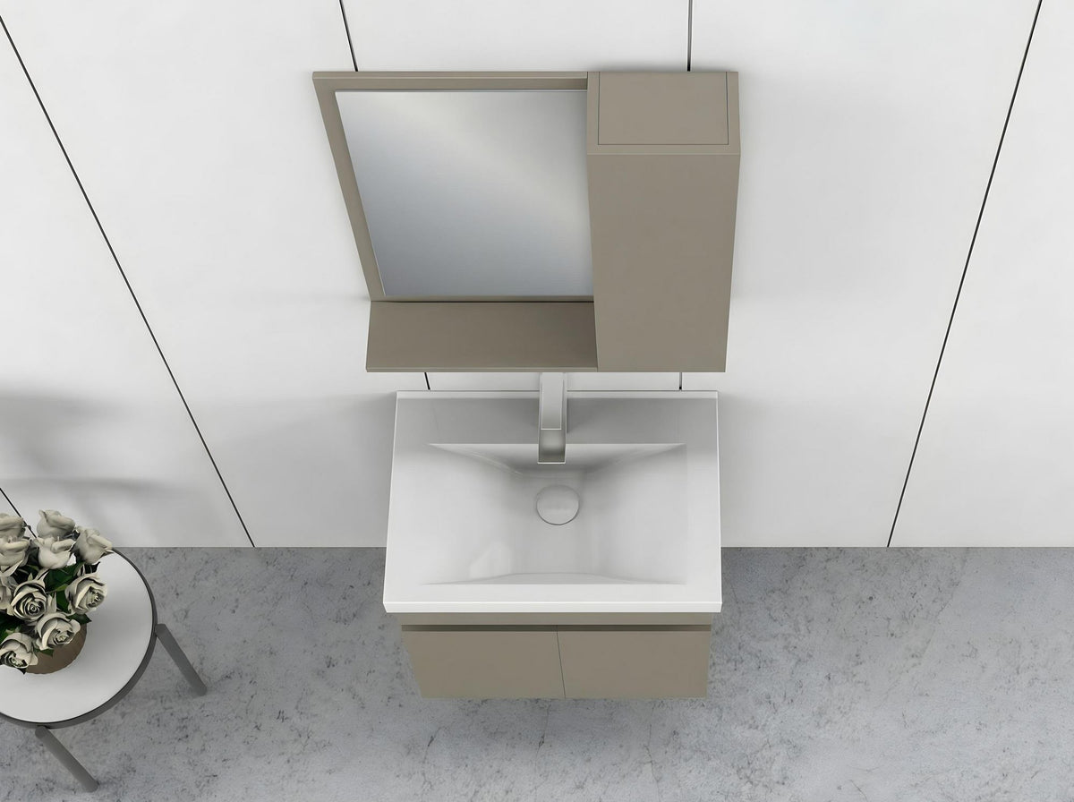 Έπιπλο Μπάνιου Κρεμαστό 65cm με Κεραμικό Νιπτήρα, Ντουλάπι Καθρέφτη & Αποθηκευτικό Χώρο Latte Συναρμολογημένο GR358FLV1122
