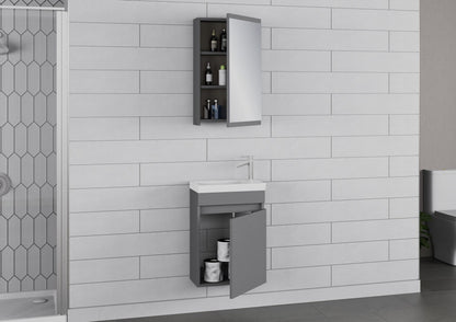 Έπιπλο Μπάνιου Κρεμαστό 45cm με Κεραμικό Νιπτήρα, Ντουλάπι Καθρέφτη & Αποθηκευτικό Χώρο Γκρί Ματ Συναρμολογημένο GR358FLV1154