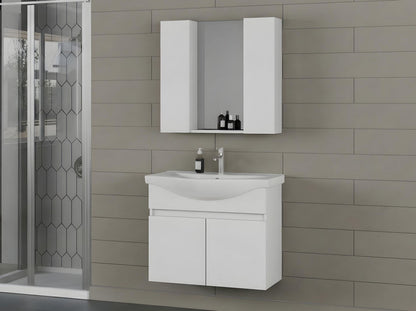Έπιπλο Μπάνιου Κρεμαστό 80cm με Κεραμικό Νιπτήρα, Ντουλάπι Καθρέφτη & Αποθηκευτικό Χώρο Λευκό Ματ Συναρμολογημένο GR358FLV1162