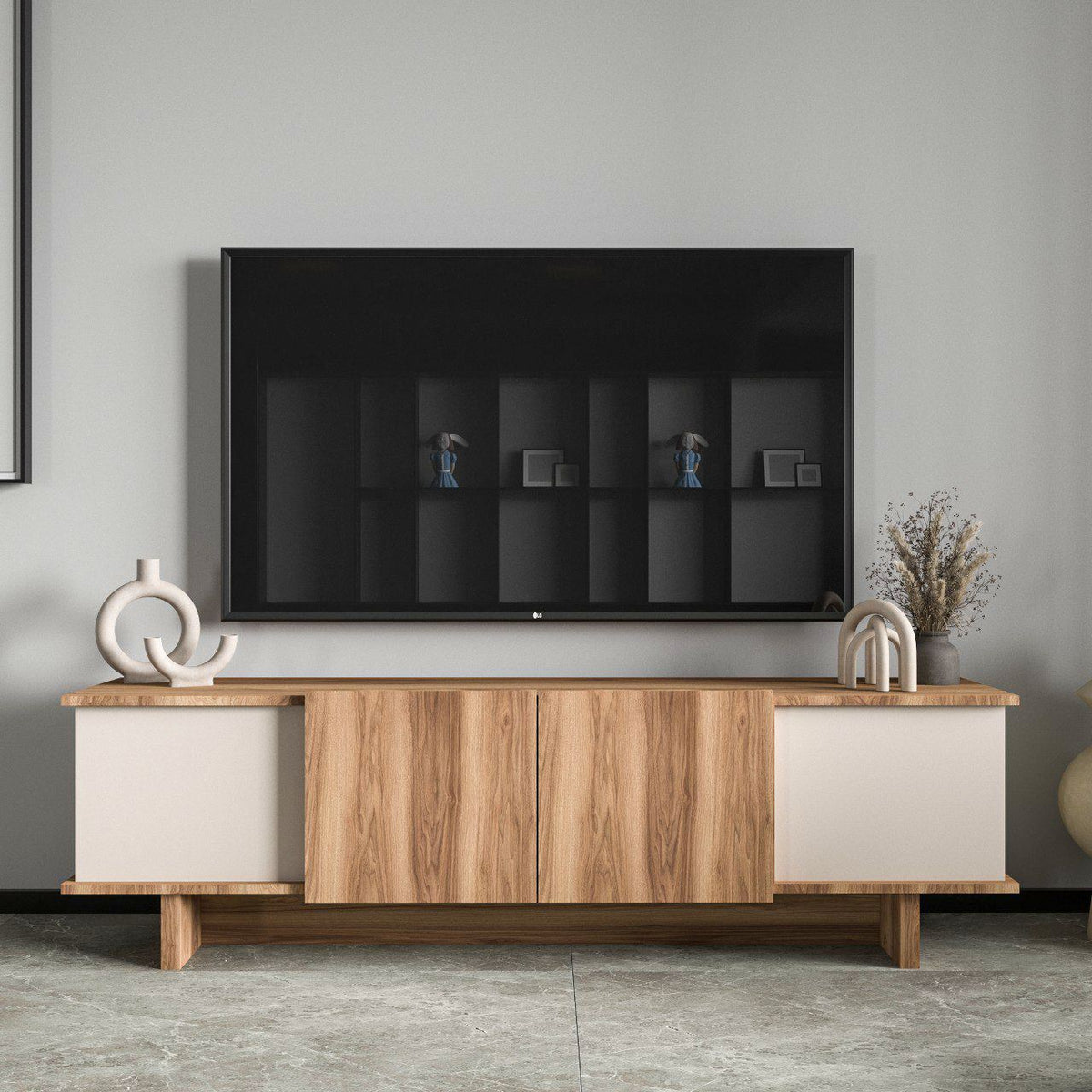 Έπιπλο Τηλεόρασης TV Βάση Σύνθεση Beige Καρυδί | 360ALE1704