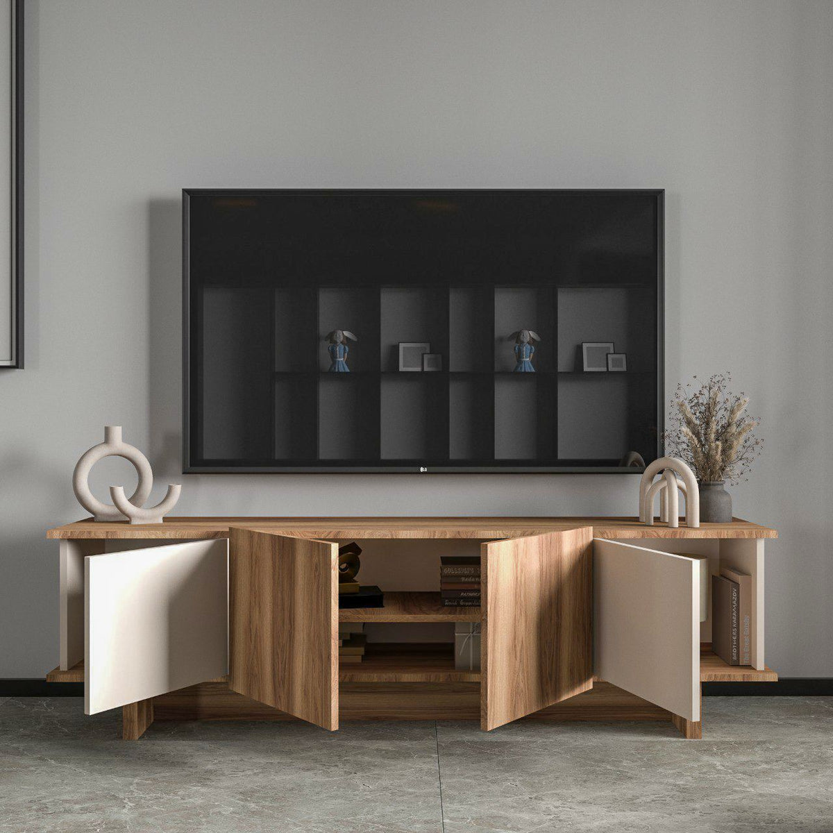 Έπιπλο Τηλεόρασης TV Βάση Σύνθεση Beige Καρυδί | 360ALE1704