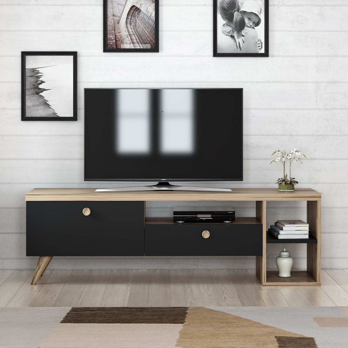 Έπιπλο Τηλεόρασης TV Βάση Σύνθεση Μαύρο Δρυς | 382NRC1107