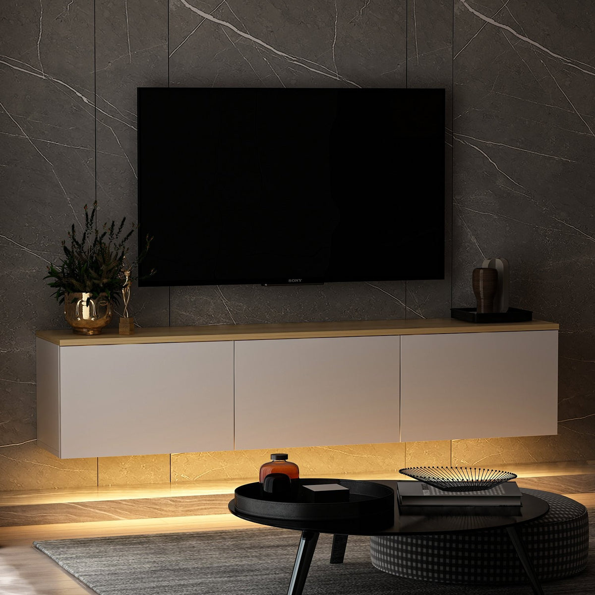 Έπιπλο Τηλεόρασης TV Βάση Σύνθεση Λευκό Δρυς | 382NRC1123