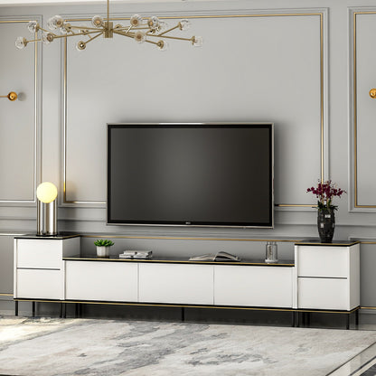 Έπιπλο Τηλεόρασης TV Βάση Σύνθεση Λευκό Μαύρο Χρυσό | 382NRC1136