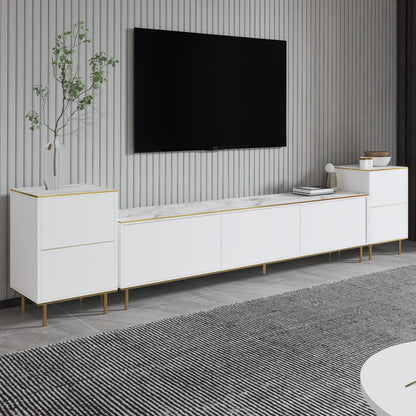 Έπιπλο Τηλεόρασης TV Βάση Σύνθεση Λευκό Marble Χρυσό | 382NRC1141