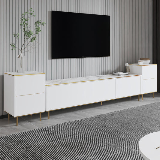 Έπιπλο Τηλεόρασης TV Βάση Σύνθεση Λευκό Marble Χρυσό | 382NRC1141