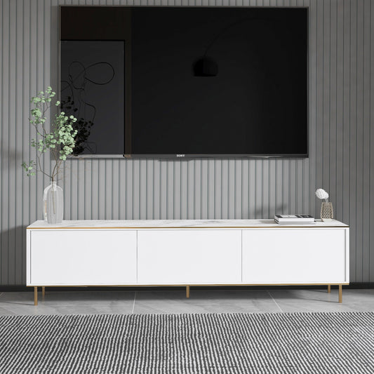 Έπιπλο Τηλεόρασης TV Βάση Σύνθεση Λευκό Marble Χρυσό | 382NRC1143