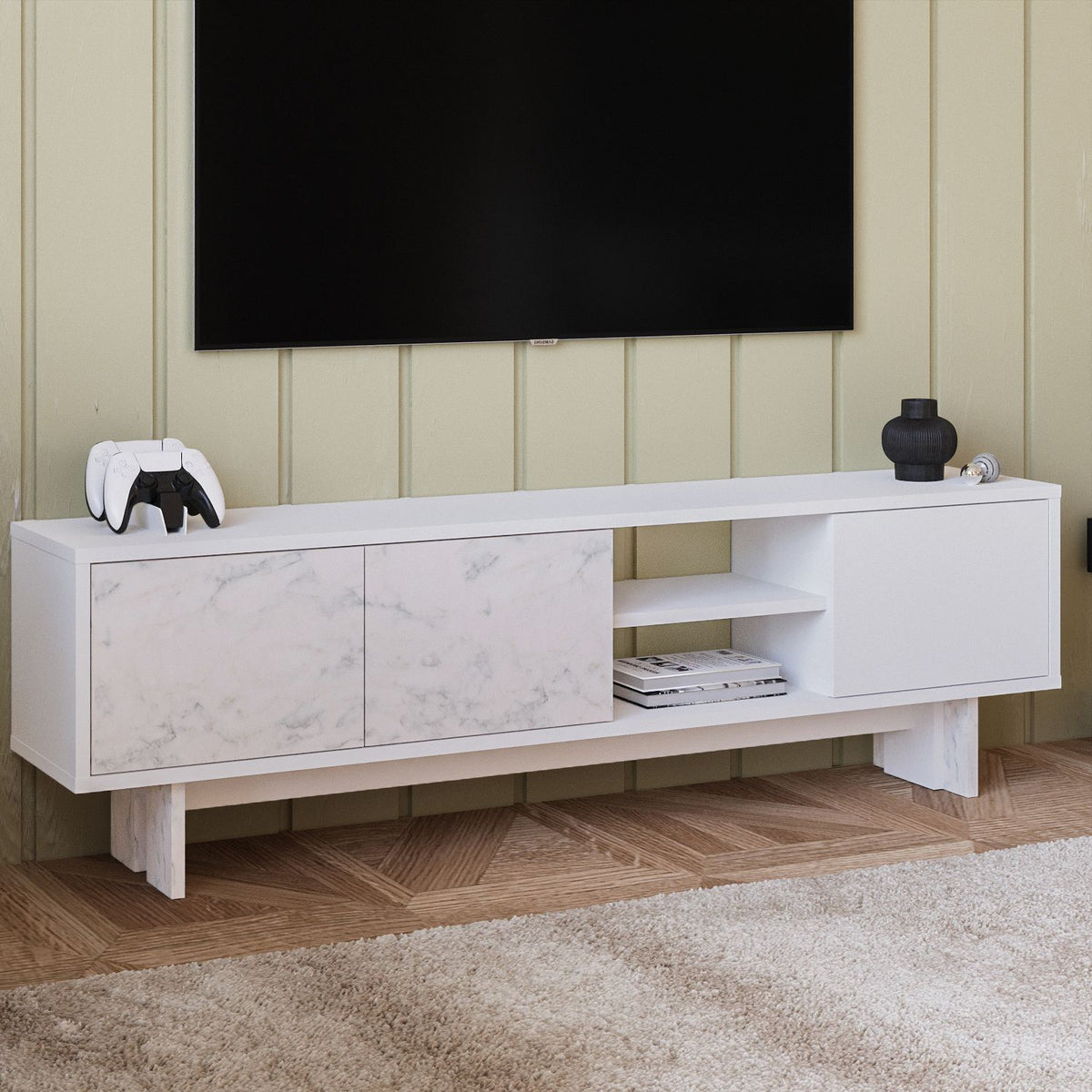 Έπιπλο Τηλεόρασης TV Βάση Σύνθεση Λευκό Marble | 382NRC1175