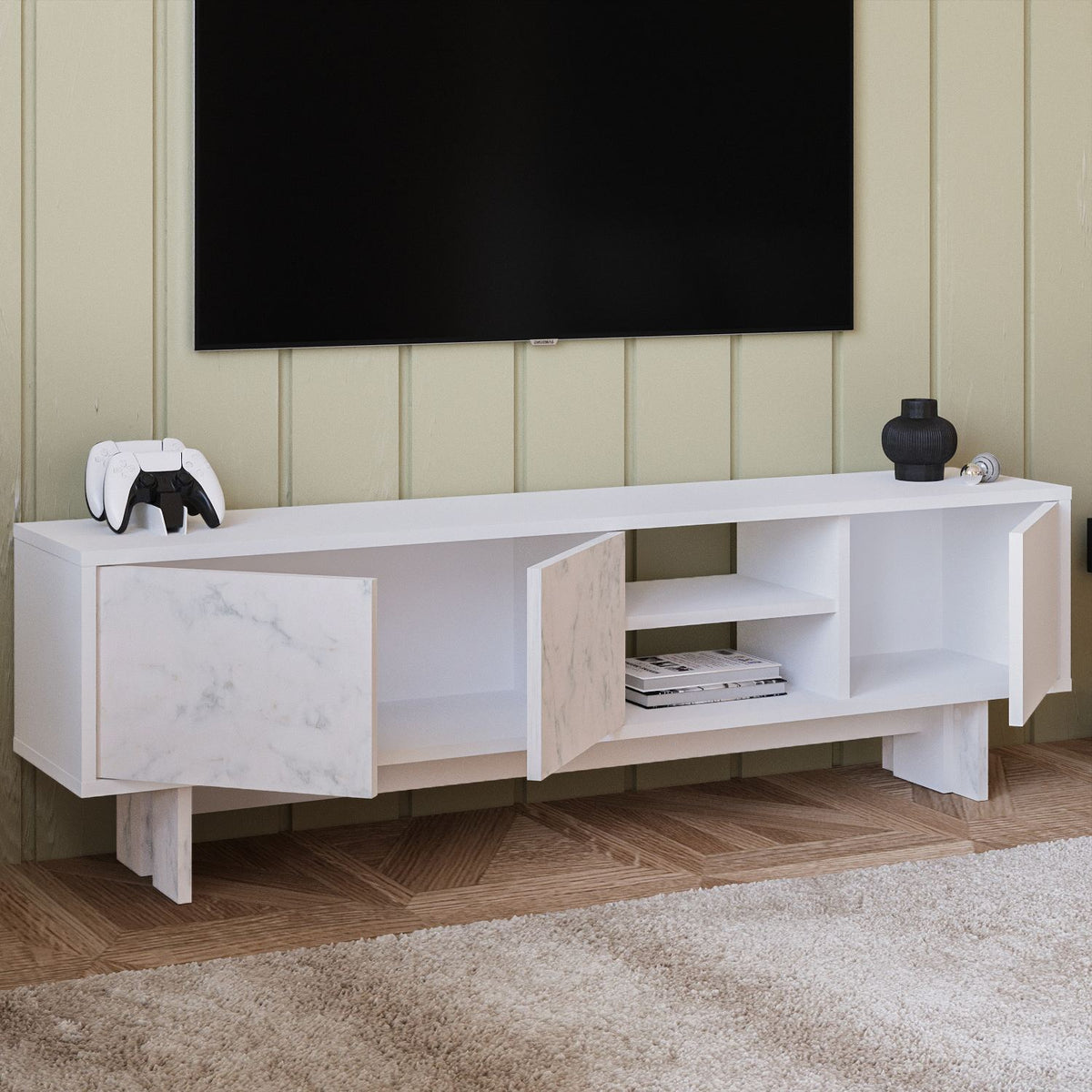 Έπιπλο Τηλεόρασης TV Βάση Σύνθεση Λευκό Marble | 382NRC1175