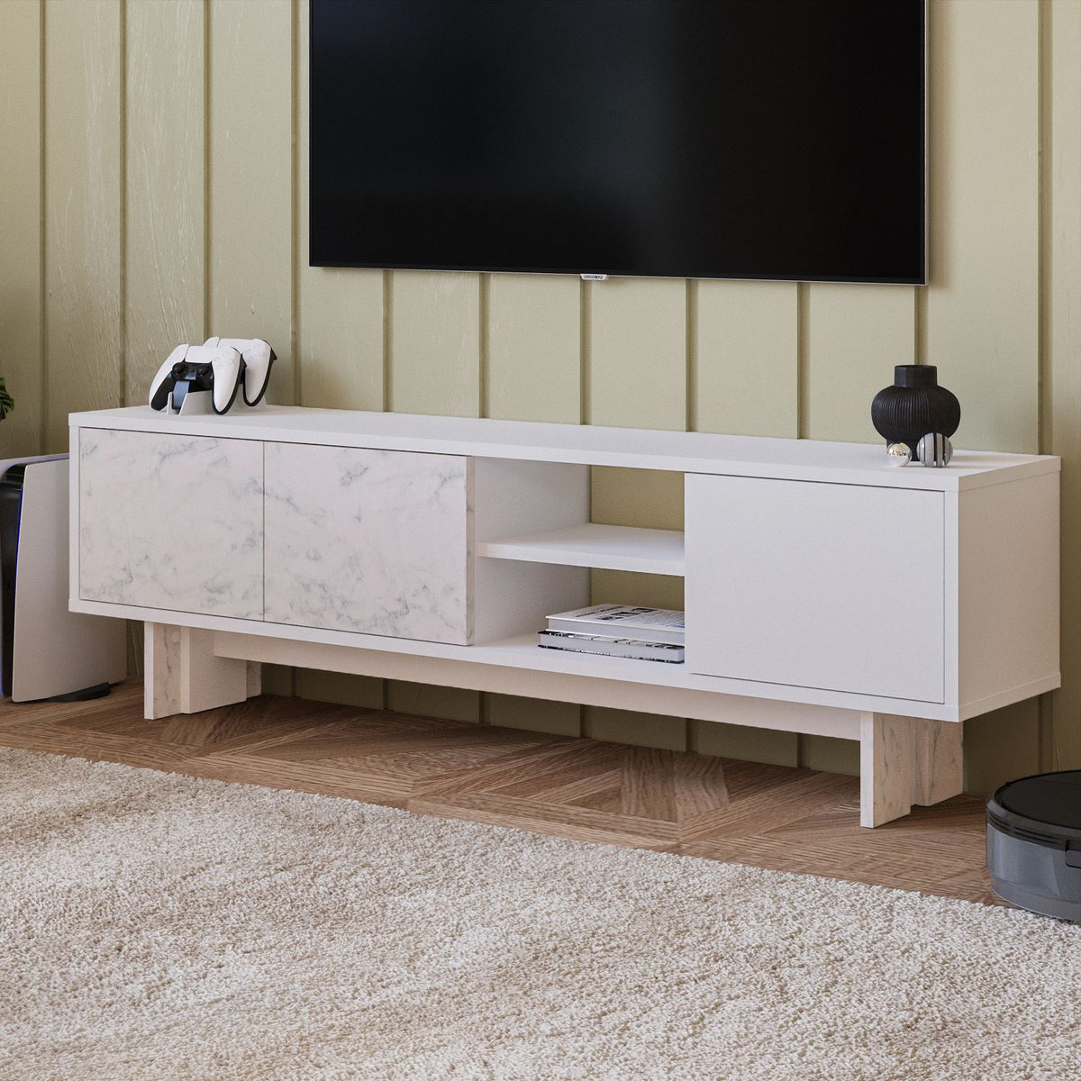 Έπιπλο Τηλεόρασης TV Βάση Σύνθεση Λευκό Marble | 382NRC1175