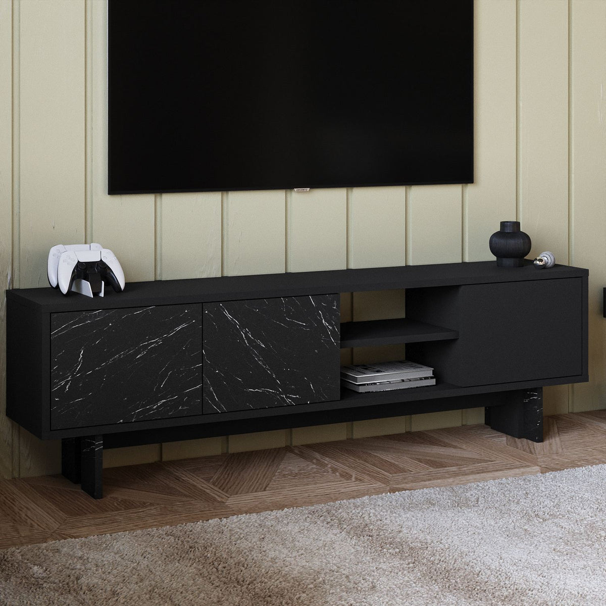 Έπιπλο Τηλεόρασης TV Βάση Σύνθεση Μαύρο Marble | 382NRC1176