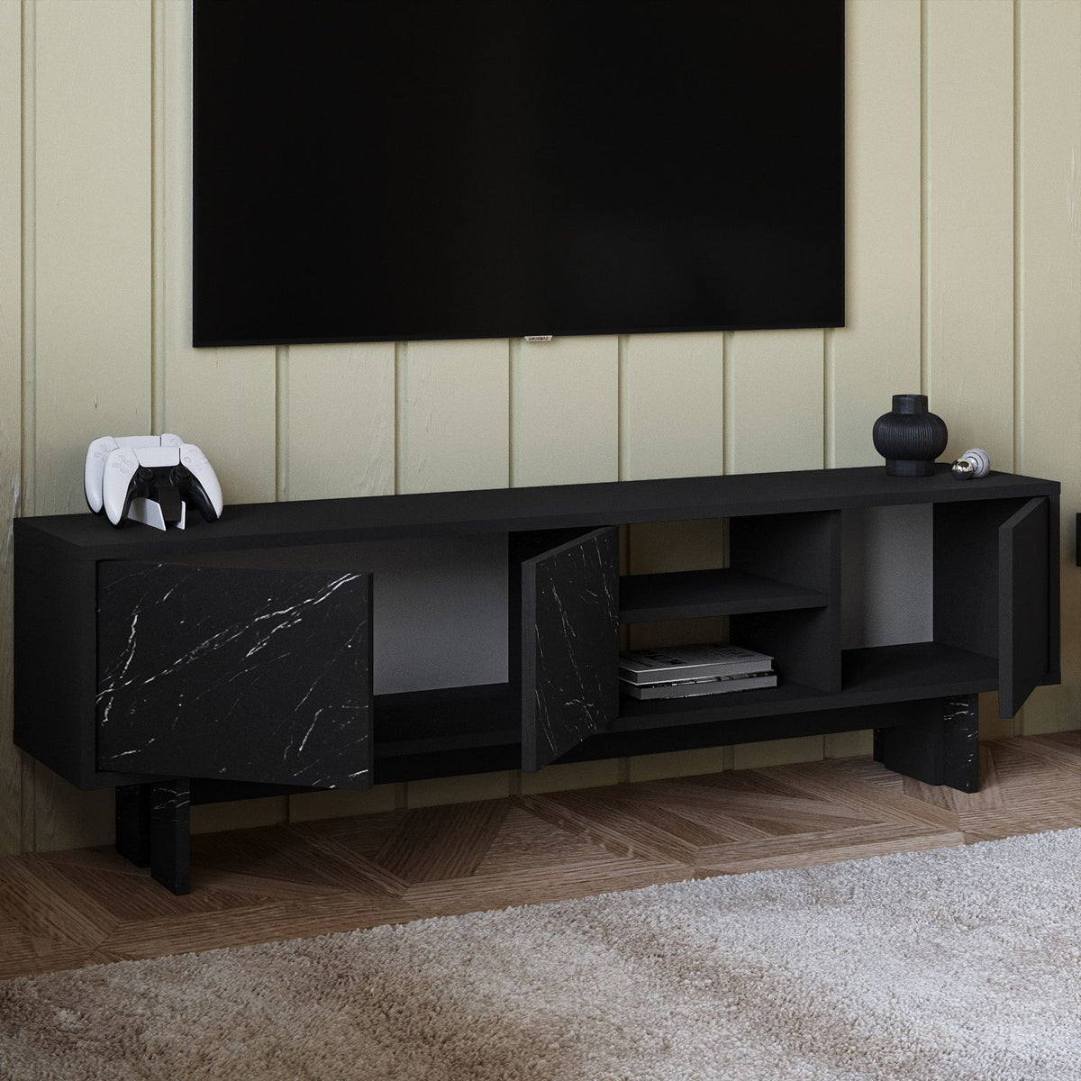Έπιπλο Τηλεόρασης TV Βάση Σύνθεση Μαύρο Marble | 382NRC1176