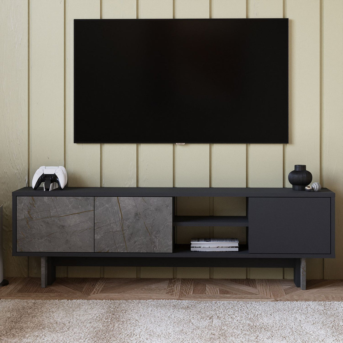 Έπιπλο Τηλεόρασης TV Βάση Σύνθεση Marble Ανθρακί | 382NRC1177