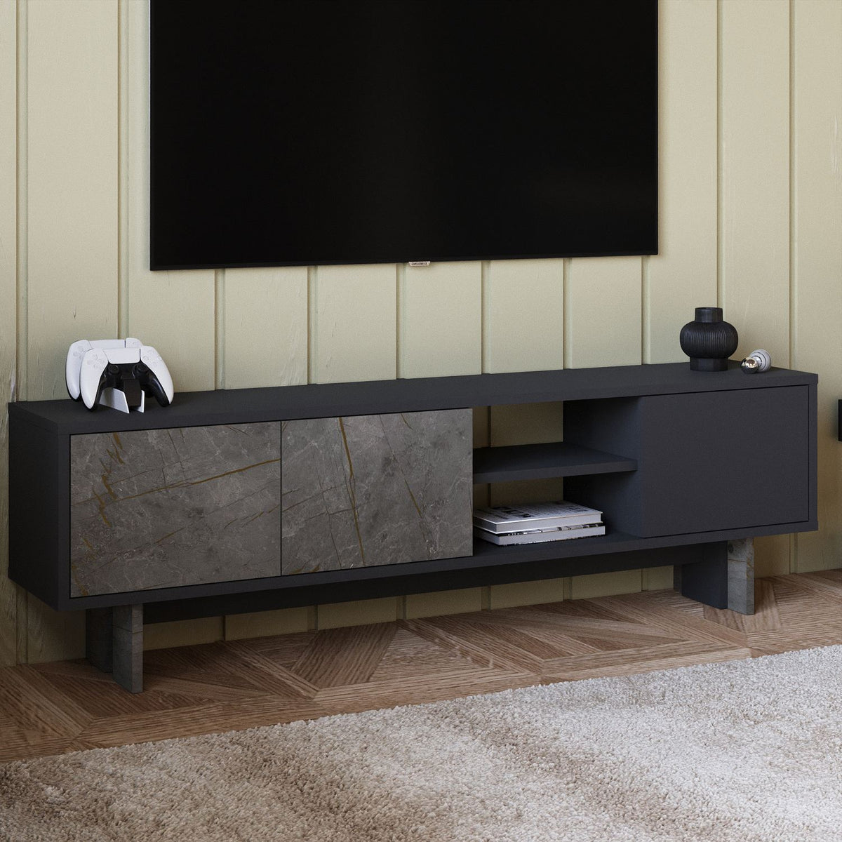 Έπιπλο Τηλεόρασης TV Βάση Σύνθεση Marble Ανθρακί | 382NRC1177
