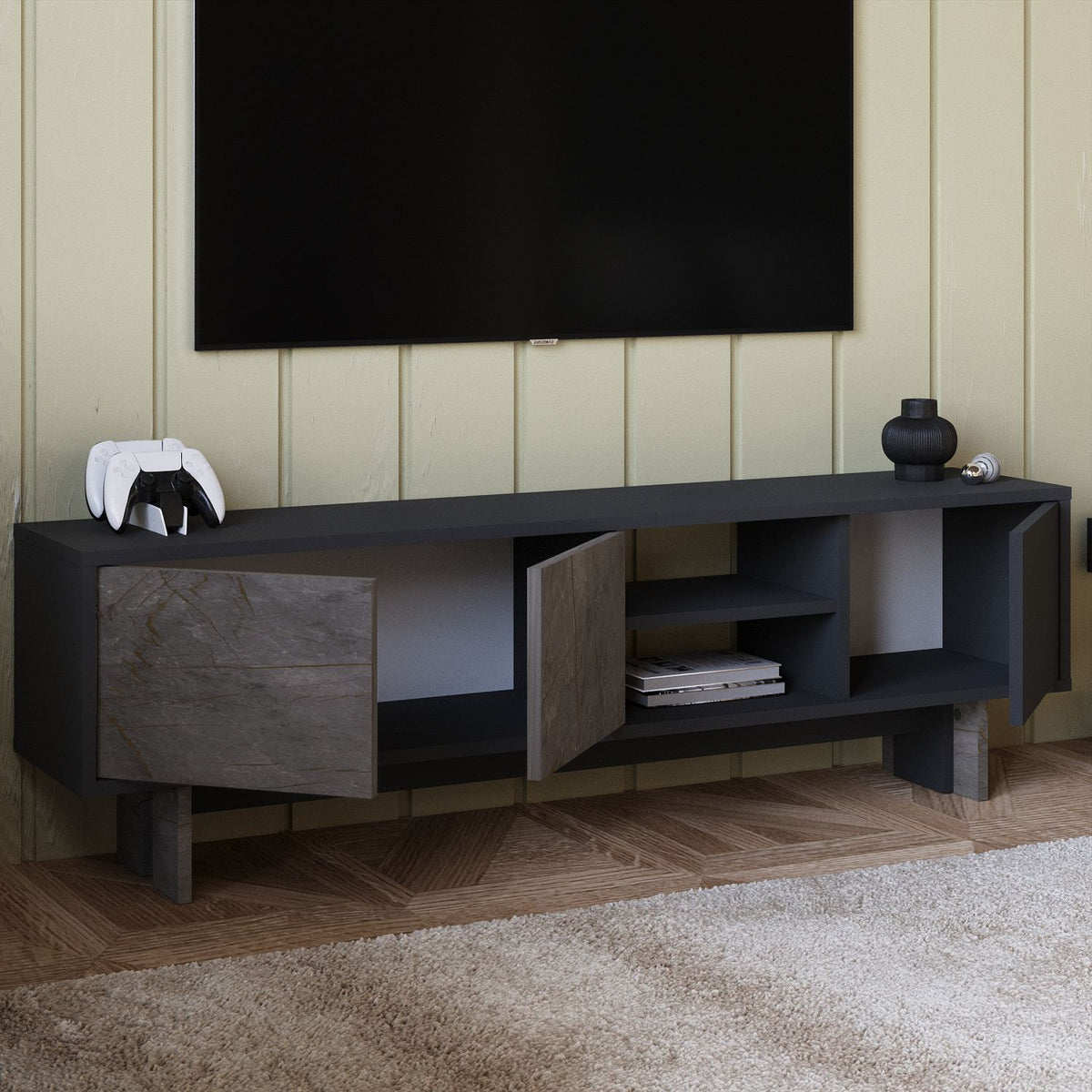 Έπιπλο Τηλεόρασης TV Βάση Σύνθεση Marble Ανθρακί | 382NRC1177