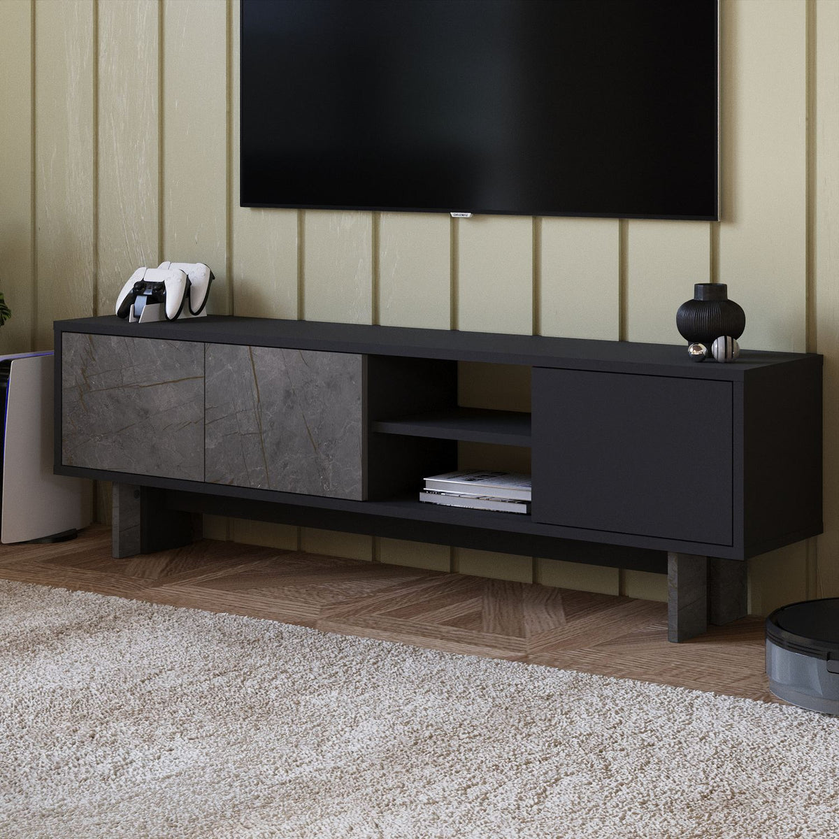 Έπιπλο Τηλεόρασης TV Βάση Σύνθεση Marble Ανθρακί | 382NRC1177