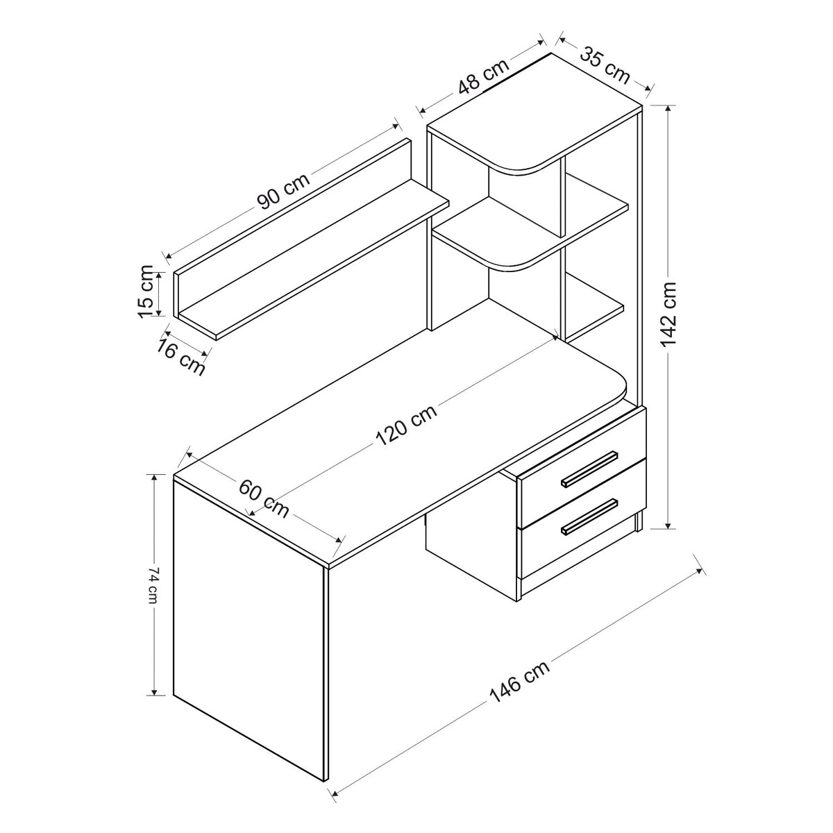 Γραφείο Υπολογιστή και Μελέτης 120x74x60 εκ. Λευκό/Μαύρο | 382NRC1401