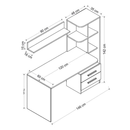 Γραφείο Υπολογιστή και Μελέτης 120x74x60 εκ. Λευκό/Μαύρο | 382NRC1401