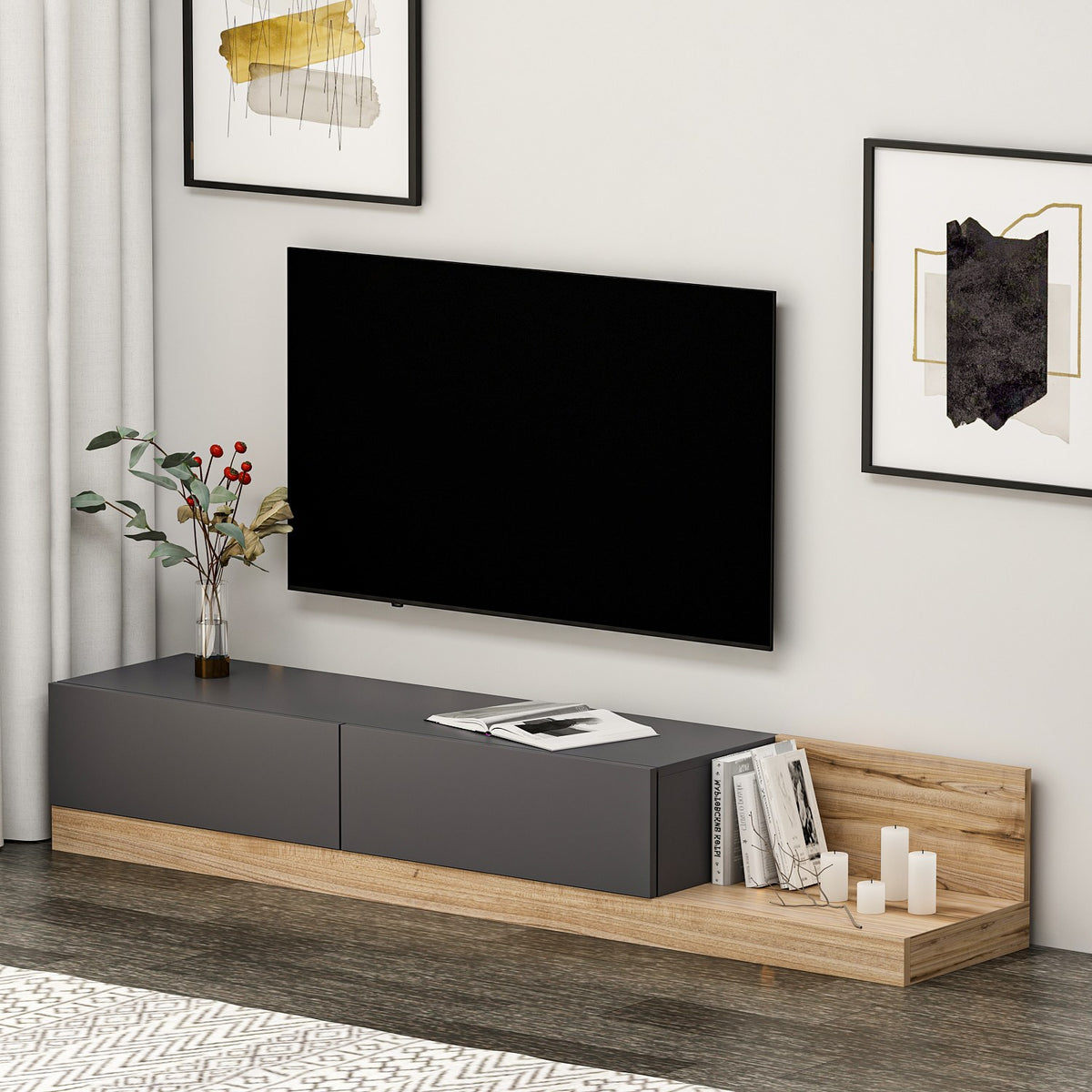 Έπιπλο Τηλεόρασης TV Βάση Σύνθεση Ανθρακί Καρυδί | 382NRC1528