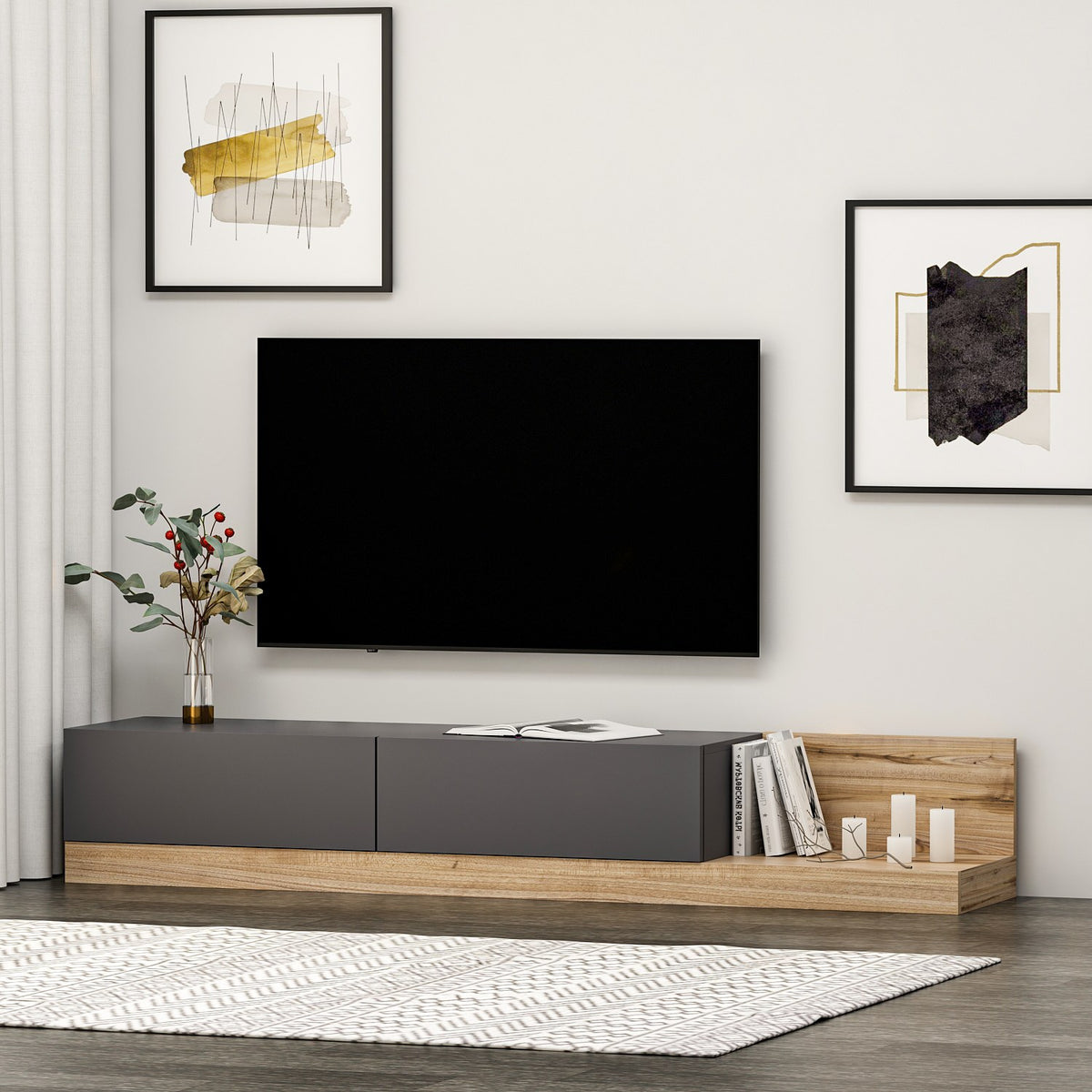 Έπιπλο Τηλεόρασης TV Βάση Σύνθεση Ανθρακί Καρυδί | 382NRC1528