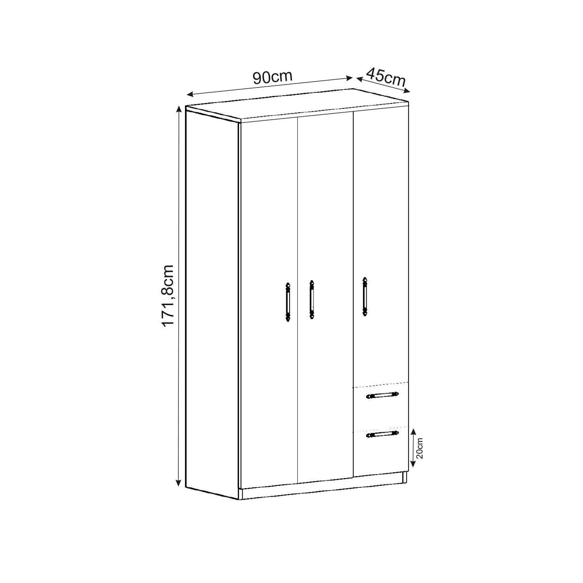 Ντουλάπα 90x171.8x45 εκ Λευκό 382NRC2205