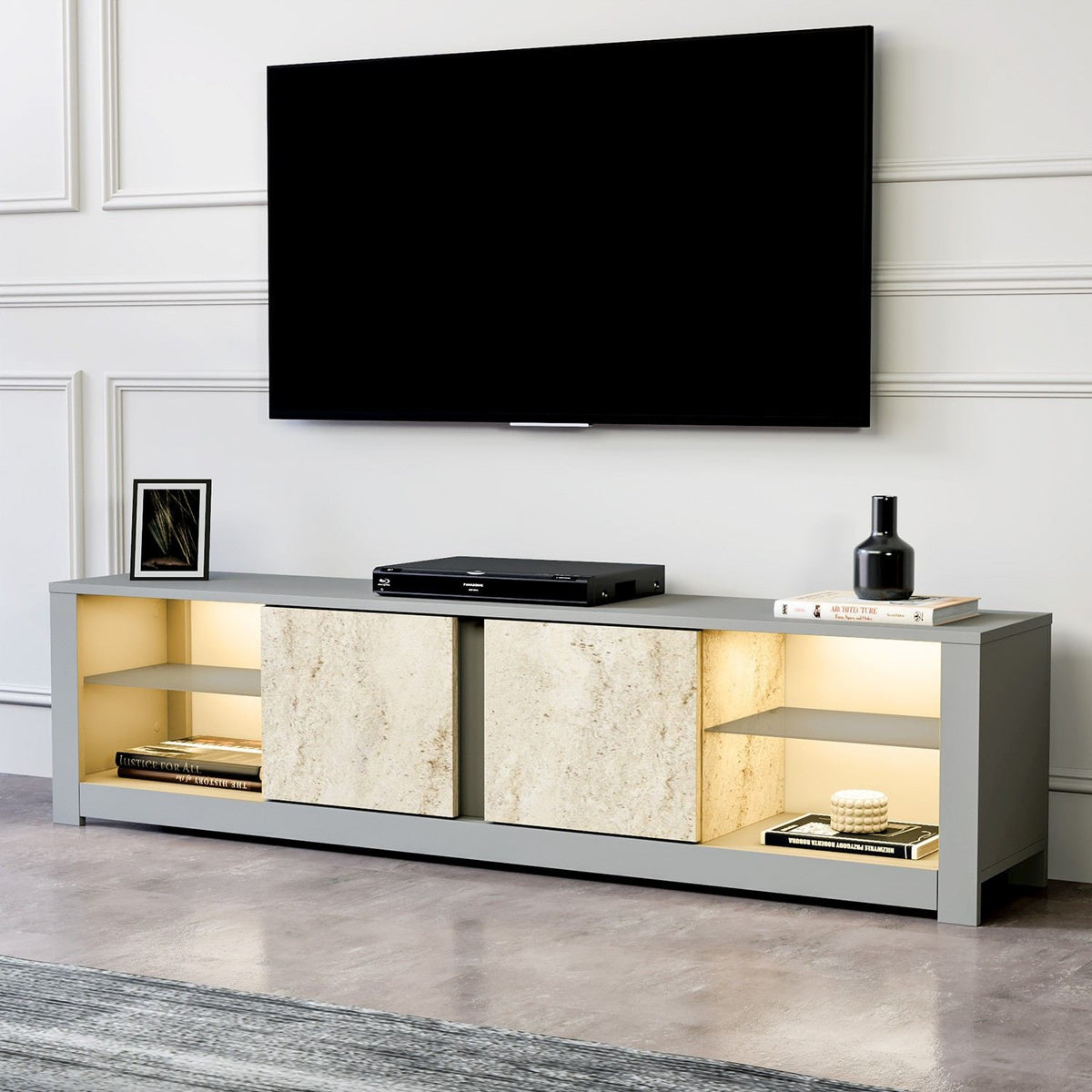 Έπιπλο Τηλεόρασης TV Βάση Σύνθεση Γκρι Travertine | 382NRC2526