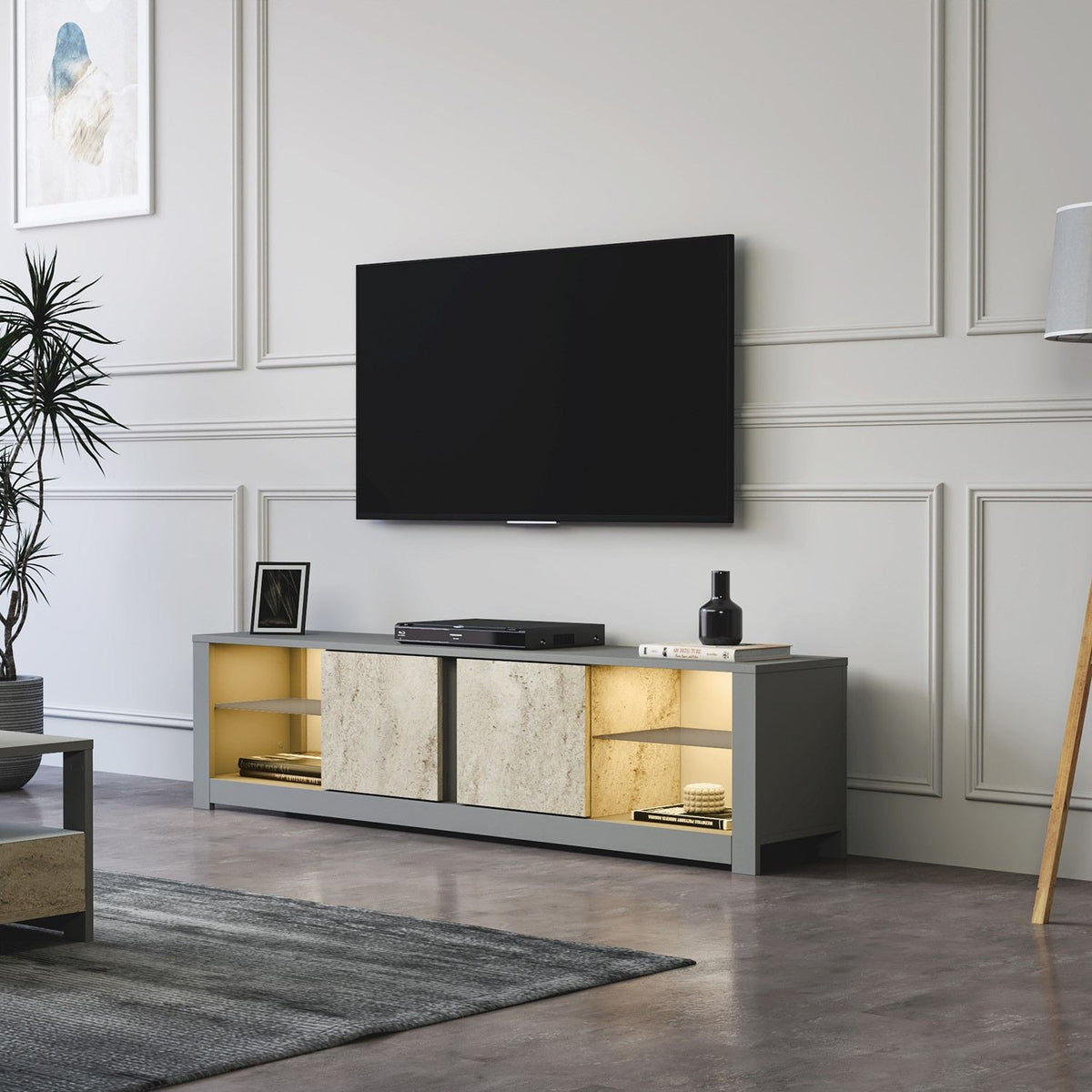 Έπιπλο Τηλεόρασης TV Βάση Σύνθεση Γκρι Travertine | 382NRC2526