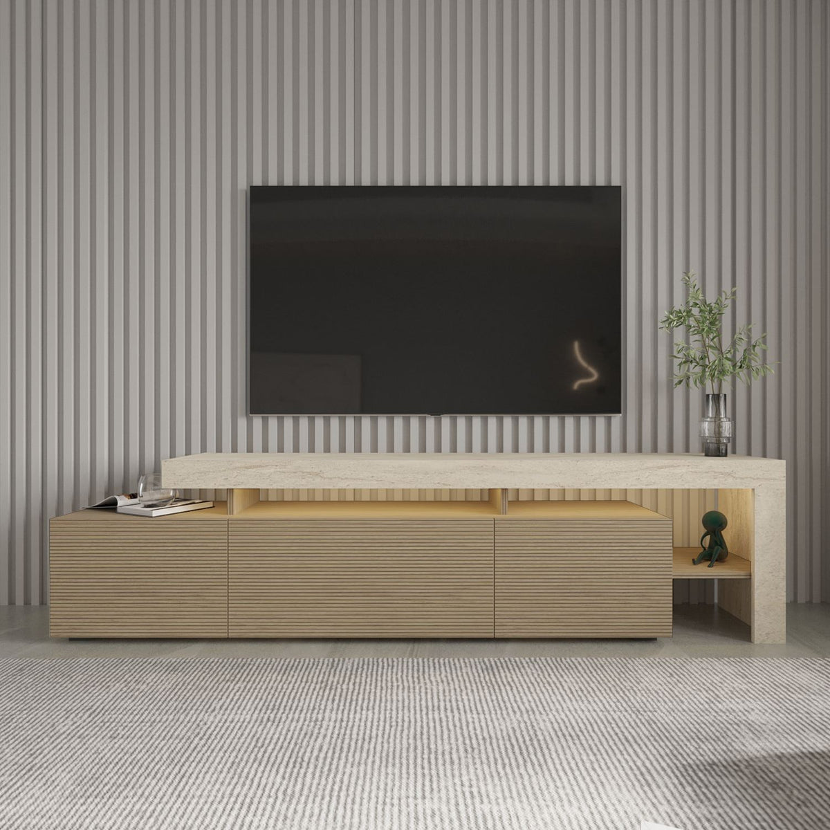 Έπιπλο Τηλεόρασης TV Βάση Σύνθεση Travertine Warm Δρυς | 382NRC2533