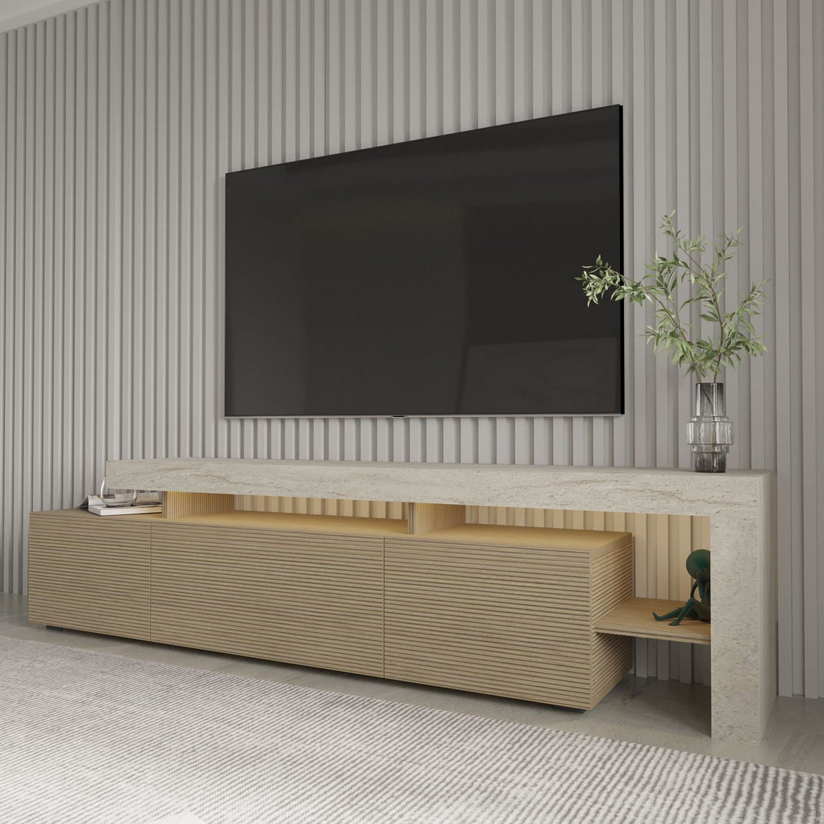 Έπιπλο Τηλεόρασης TV Βάση Σύνθεση Travertine Warm Δρυς | 382NRC2533