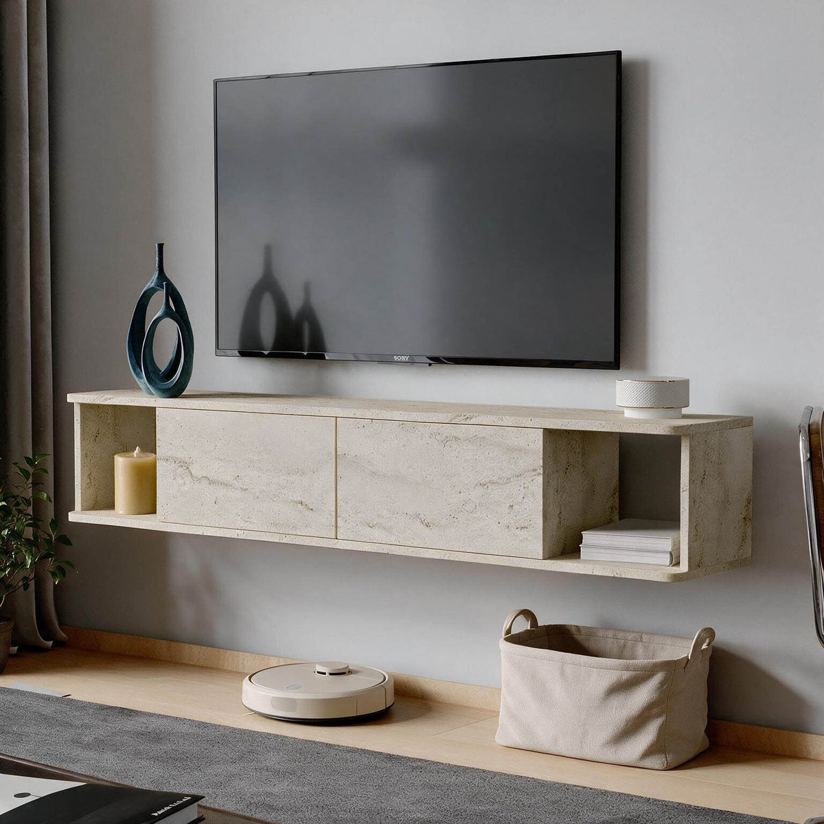 Έπιπλο Τηλεόρασης 160 × 29 × 29 Τραβερτίνη 382NRC3234
