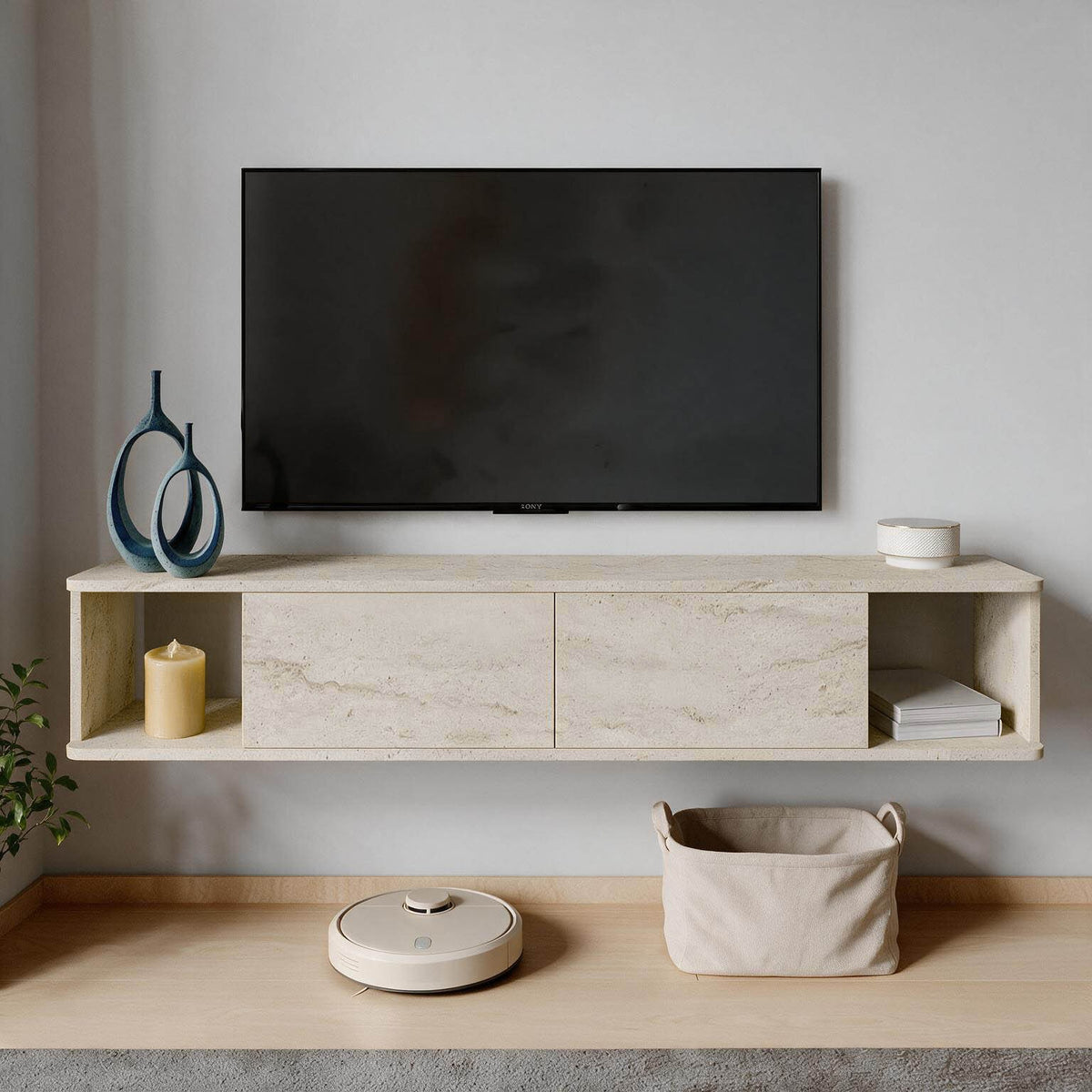 Έπιπλο Τηλεόρασης 160 × 29 × 29 Τραβερτίνη 382NRC3234