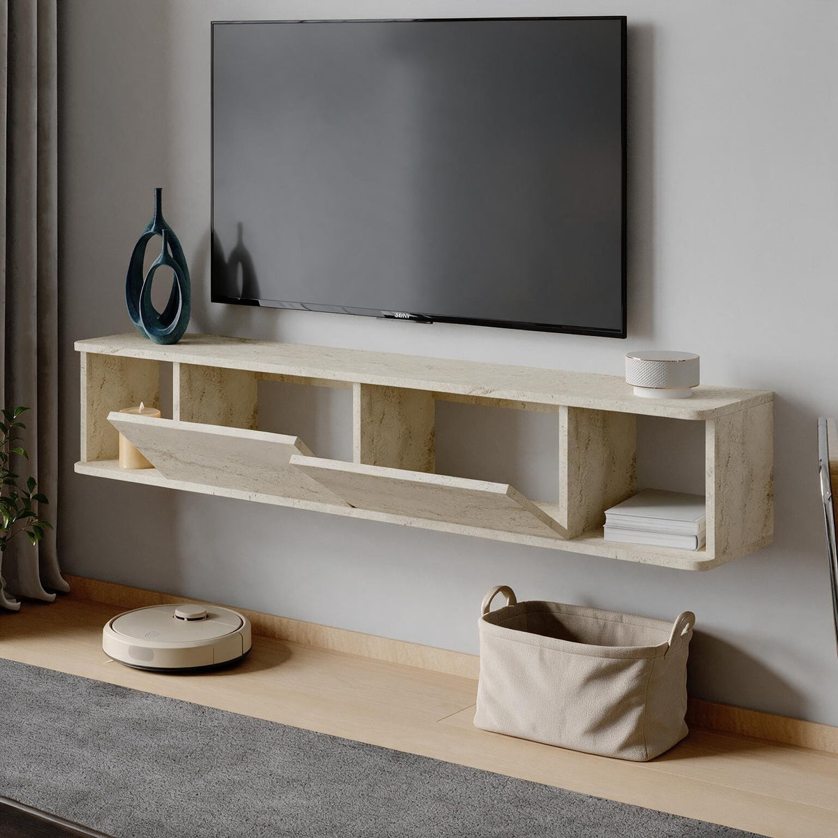Έπιπλο Τηλεόρασης 160 × 29 × 29 Τραβερτίνη 382NRC3234