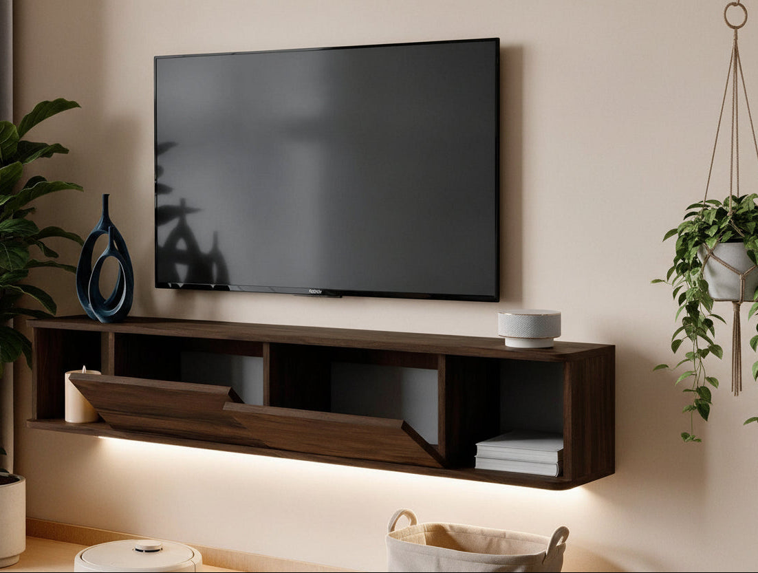 Κρεμαστό Έπιπλο Τηλεόρασης με LED Φωτισμό 160x29x29 εκ Επιτοίχια Βάση Τηλεόρασης με Ντουλάπι Καρυδί 382NRC3237