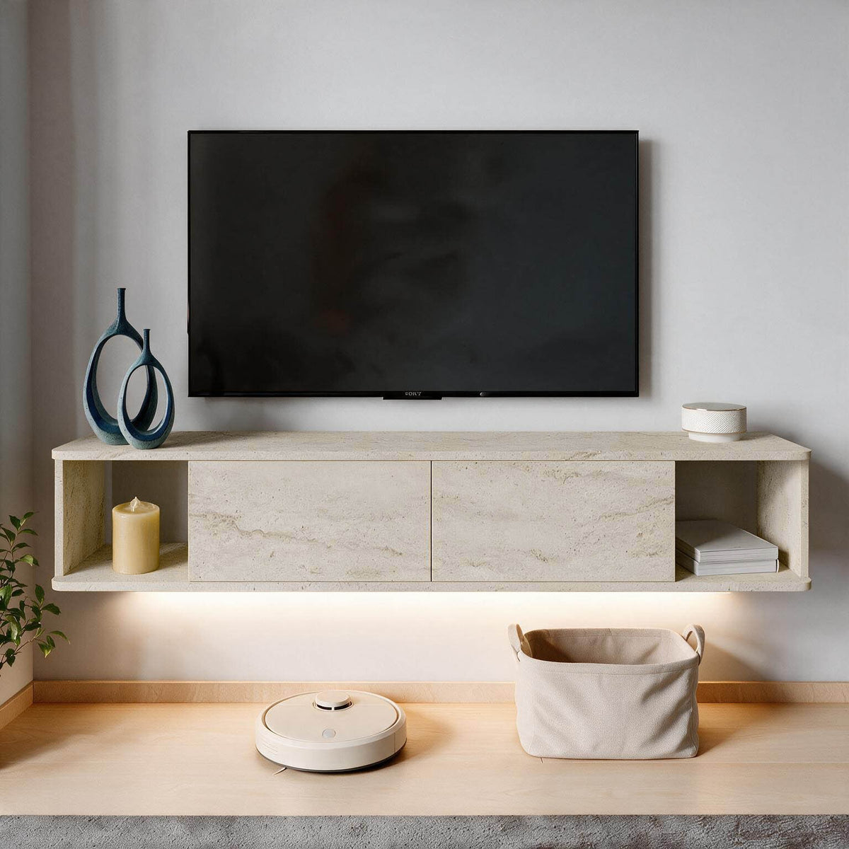 Έπιπλο Τηλεόρασης 160 × 29 × 29 Τραβερτίνη 382NRC3238